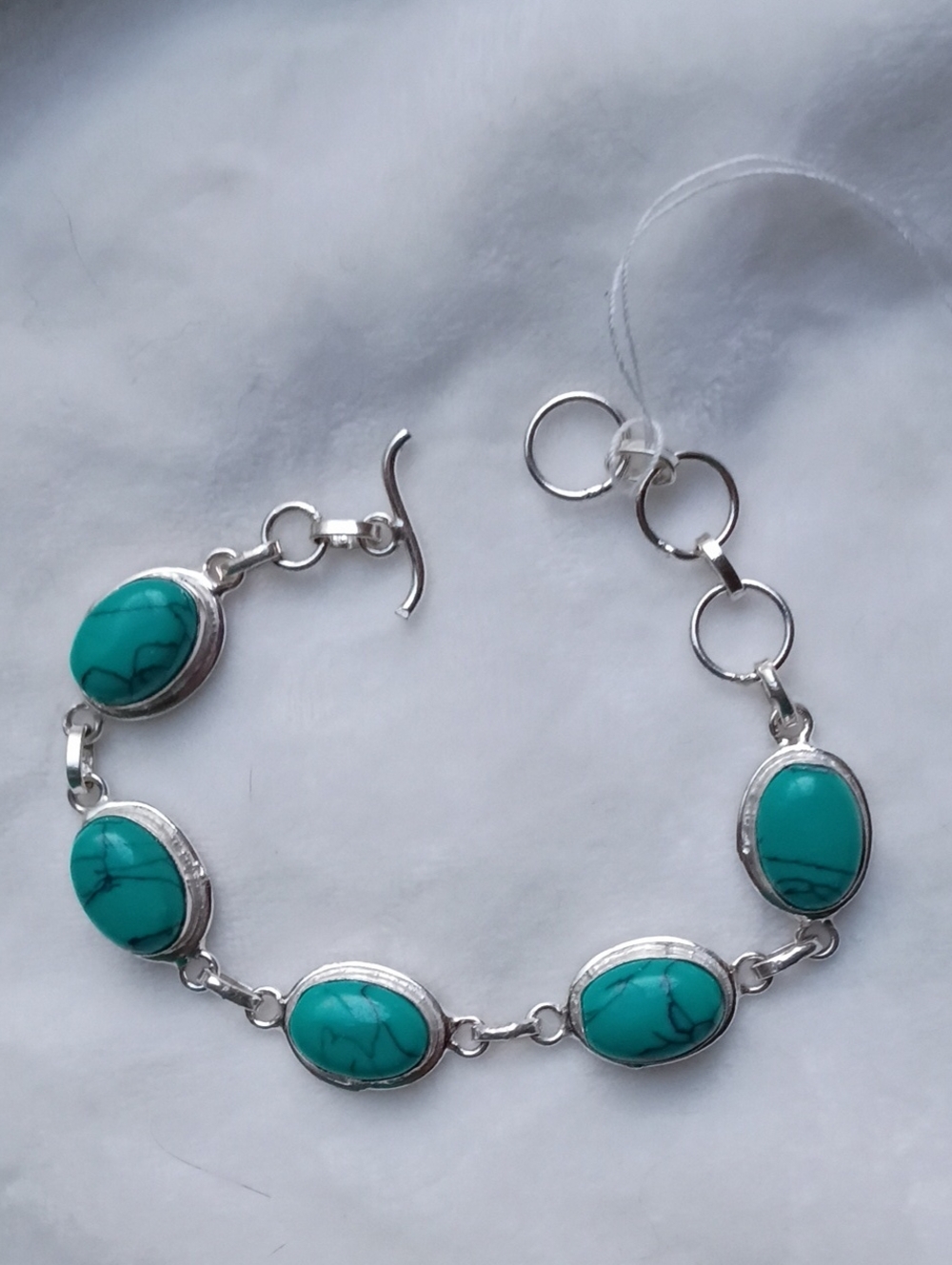 Turquoise Stones In Sterling Silver Link Bracelet , NWT